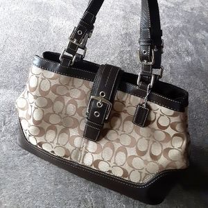 COACH leather & signature jacquard medium satchel